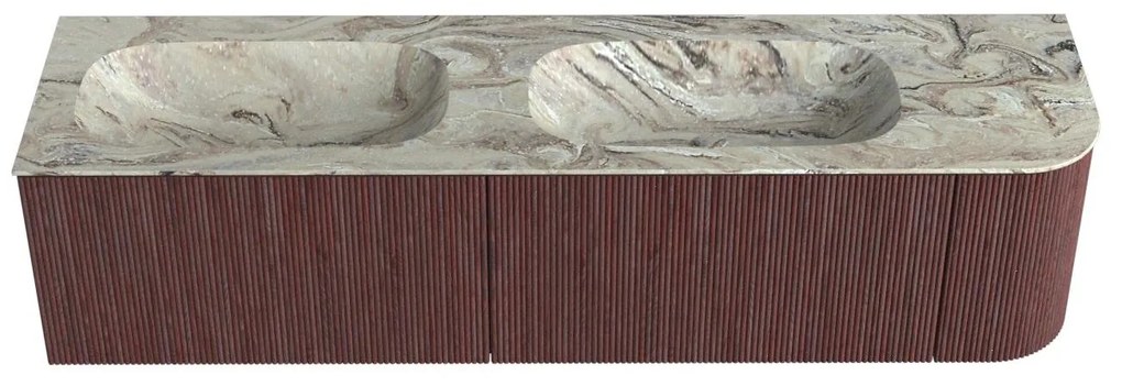 Mondiaz Kurve-dlux 175cm badmeubel ronding rechts ruby met 2 lades en 1 deur en wastafel stor small dubbel/links zonder kraangat glace