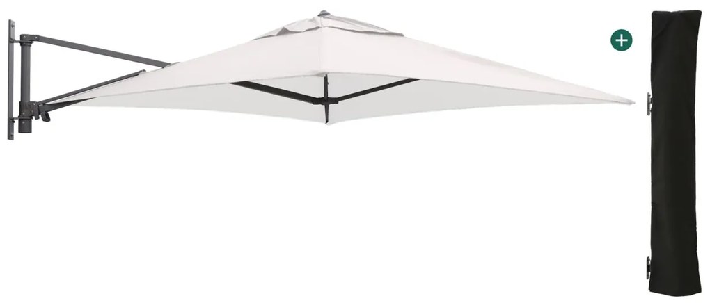 Parasol Shadowline muurparasol | Inclusief hoes | Vierkant | 200x200cm | Met draaihendel | Grijs/Antraciet  | Kees Smit Tuinmeubelen