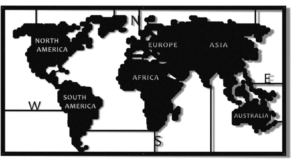 Homemania Wanddecoratie World Map 90x55 cm metaal zwart