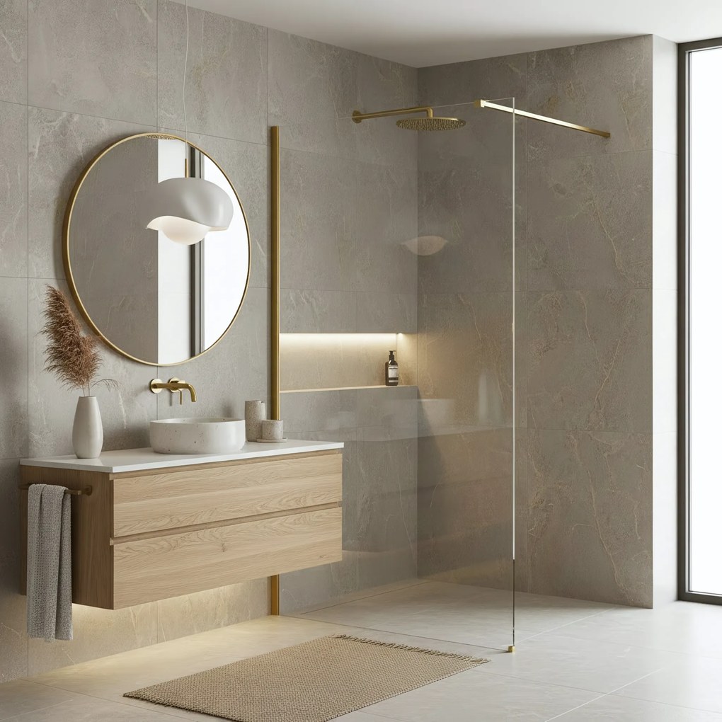 Walk-in douchewand Rea Flexi Transparent / Brush Gold 100