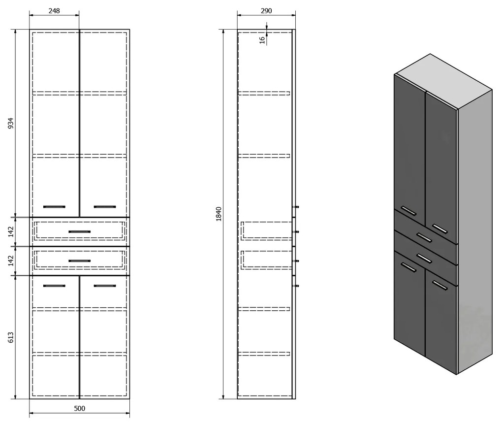 Sapho Zoja kolomkast 50x184cm eiken platina