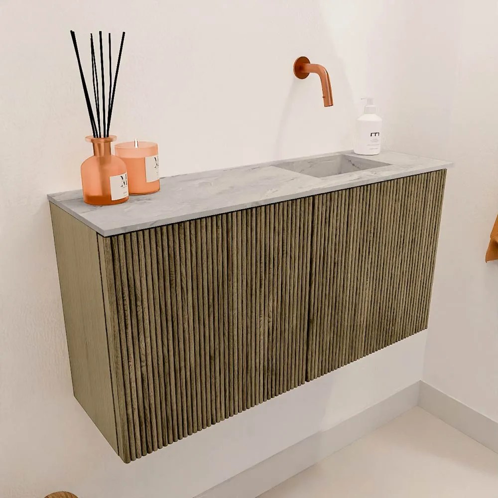 Mondiaz Joya DLux 80cm toiletmeubel dusk met wastafel faye rechts zonder kraangat glace