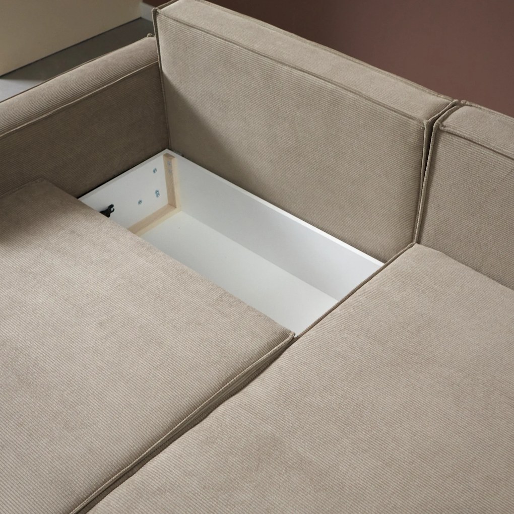 Beige Slaapbank Chaise Longue Rechts