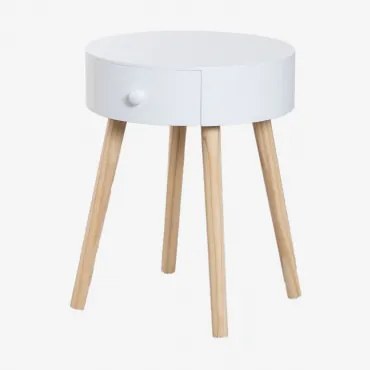 Nachtkastje Ø40 Cm Van Lamba-hout Wit - Sklum