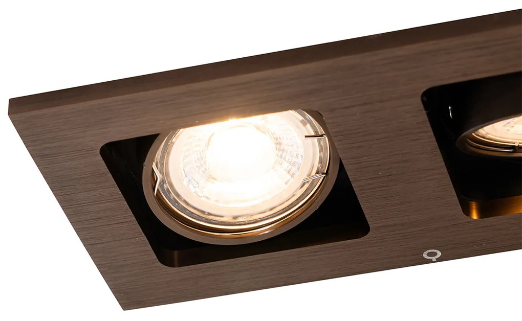 Inbouwspot donkerbrons rechthoekig 2-lichts draai en kantelbaar - Qure Modern GU10 Binnenverlichting Lamp