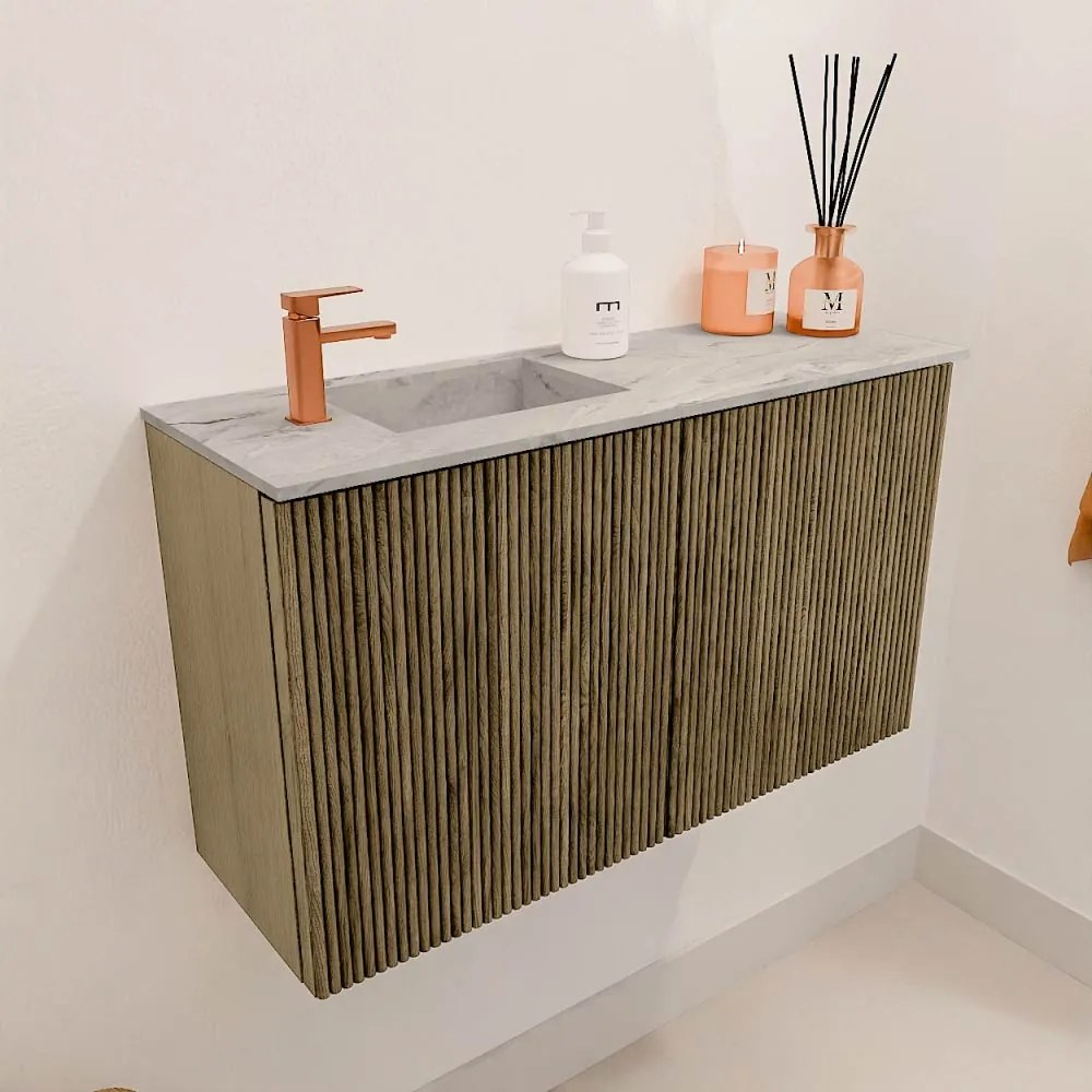 Mondiaz Joya DLux 70cm toiletmeubel dusk met wastafel faye links 1 kraangat glace