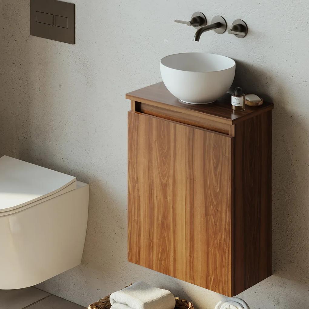 Fontana Bano toiletmeubel walnoot 40x22cm met glans witte waskom