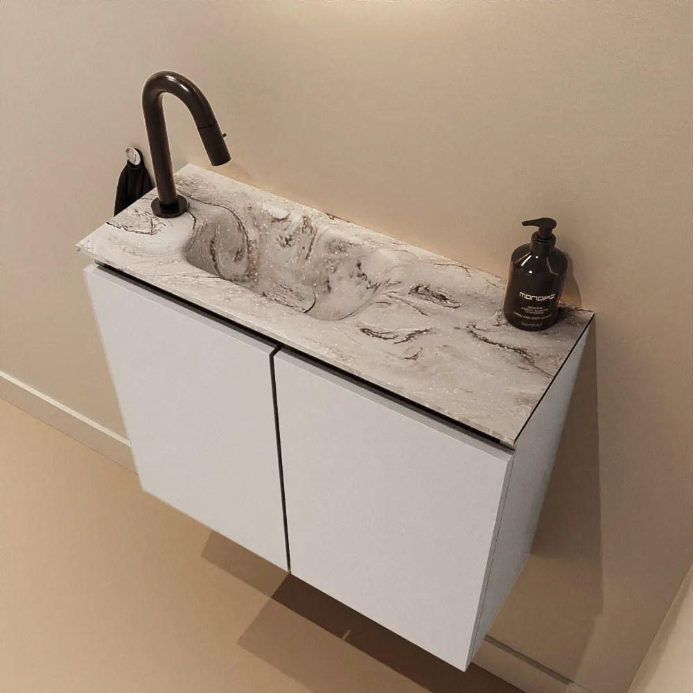 Mondiaz Ture DLux toiletmeubel 60cm linen met wastafel glace links met kraangat