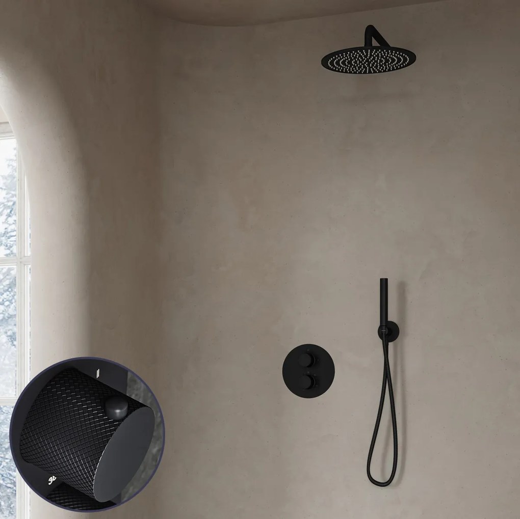 Saniclear Nero Curved inbouw regendouche rond met 20cm hoofddouche en muurarm zwart mat