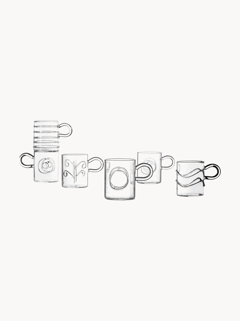 Handgemaakte espressokopjes Deco' Clear van borosilicaatglas, 6-delig