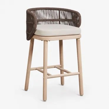 Hoog Krukje Van Acaciahout En Gevlochten Touw Capri Bruin – Chocolade & ↑65 Cm - Sklum