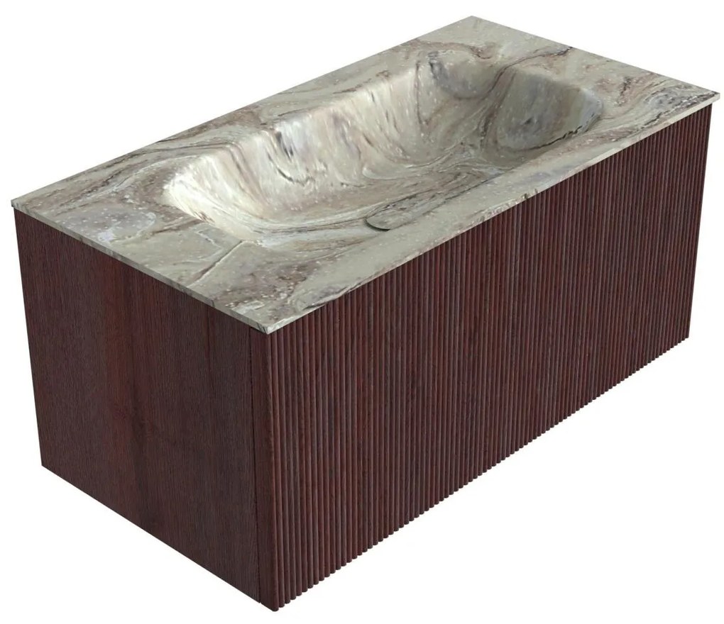 Mondiaz Kurve-dlux 90cm badmeubel ruby met 1 lade en wastafel big small midden zonder kraangat glace