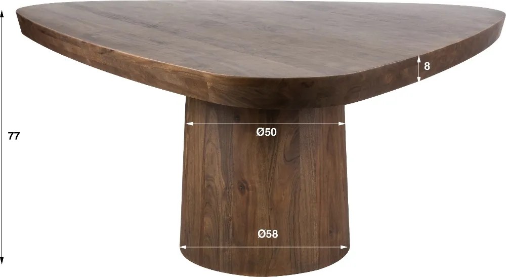 Driehoekige Eettafel Acaciahout - 165 X 165cm.