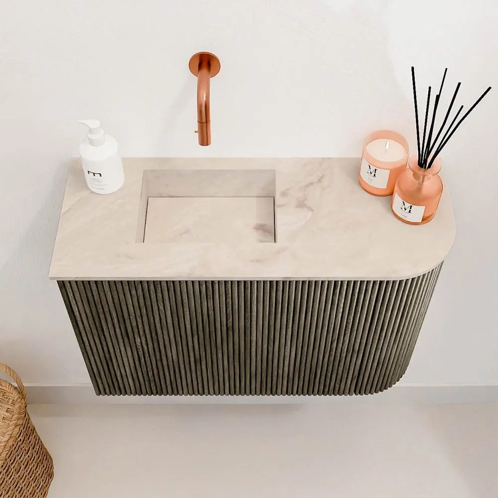 Mondiaz Joya DLux 60cm toiletmeubel ronding rechts shadow met wastafel faye links zonder kraangat frappe