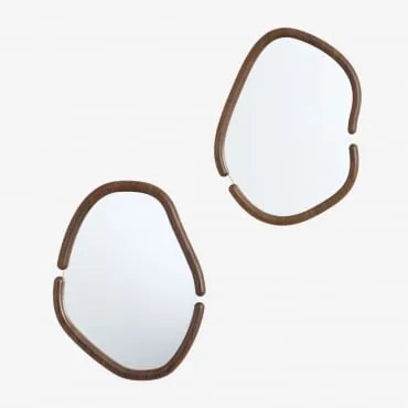 Set Van 2 Onregelmatige Wandspiegels In Mdf Vixidel Donker Hout - Sklum
