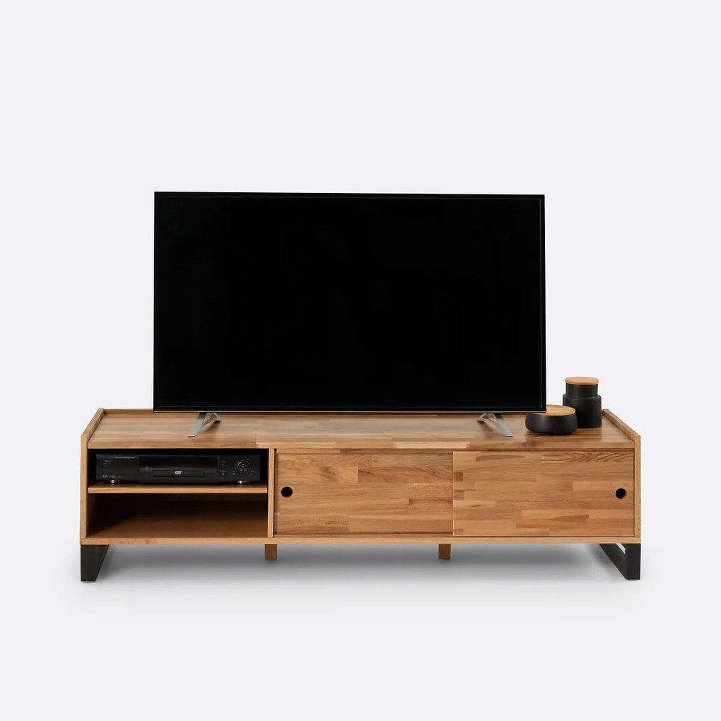 Tv-meubel, massief eiken, eikenfineer en staalmetaal, Hiba
