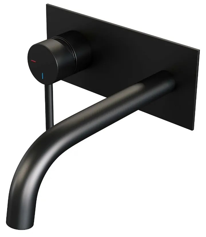 Brauer Black Edition ColdStart wastafelkraan inbouw gebogen uitloop met achterplaat model A2 zwart mat