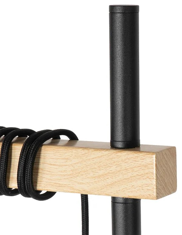 Landelijke vloerlamp zwart met hout 2-lichts - Chon