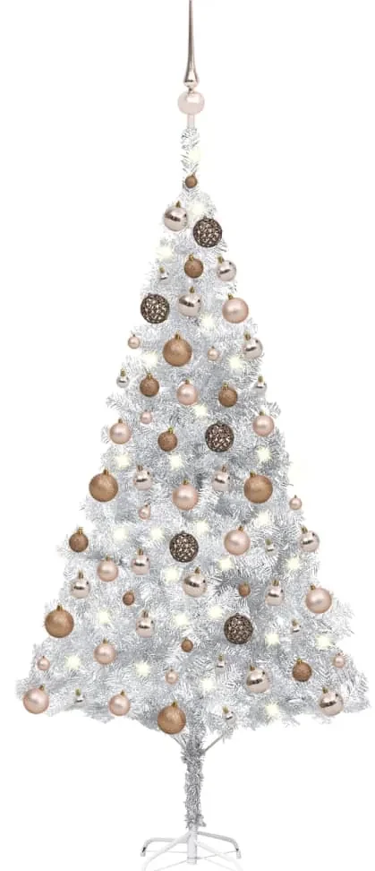 vidaXL Kunstkerstboom met LED's en kerstballen 180 cm PET zilverkleur