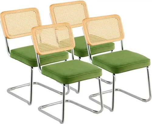 VEVOR rotan eetkamerstoelen, set van 4, moderne eetkamerstoelen, gestoffeerde fluwelen accentstoel met rotan rugleuning, retro eetkamerstoel voor in de keuken, woonkamer, slaapkamer, leeskamer, groen