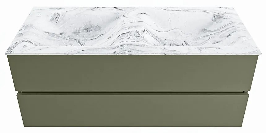 Mondiaz Vica DLux badmeubel 120cm army 2 lades met wastafel glace dubbel zonder kraangat