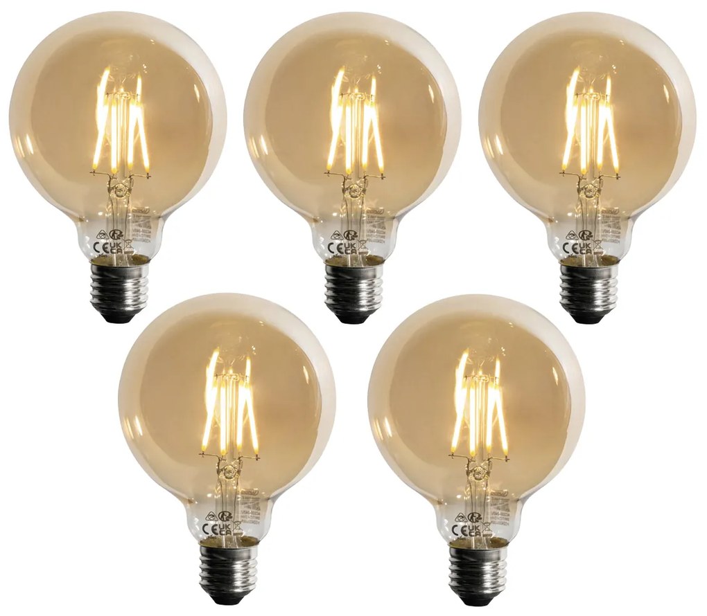 Set van 5 E27 3-staps dimbaar LED lamp goud G95 4W 450 lm 2700K