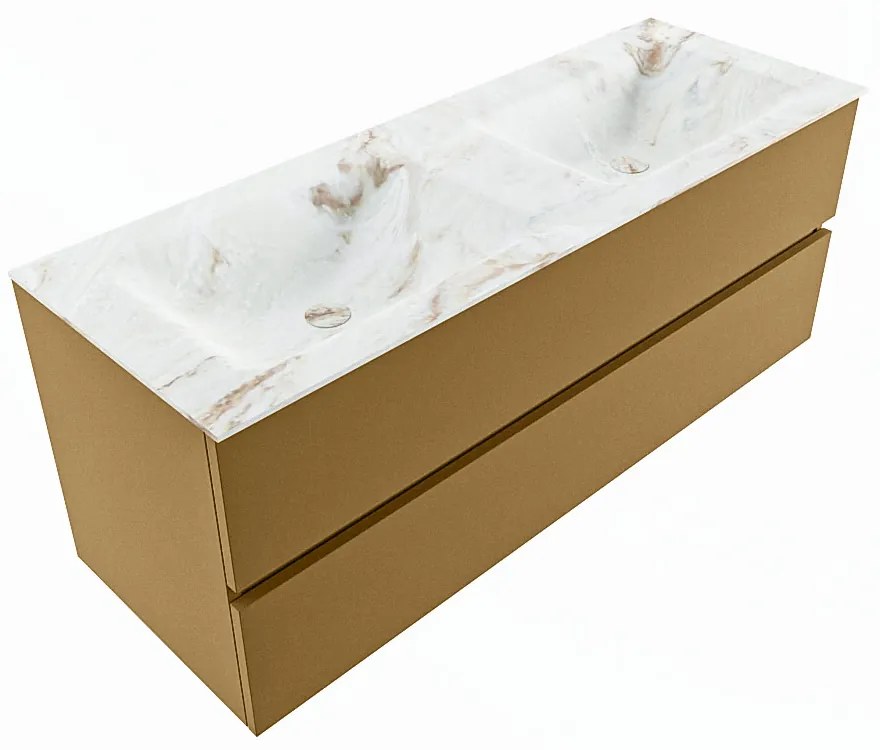 Mondiaz Vica DLux badmeubel 130cm oro 2 lades met wastafel frappe dubbel zonder kraangat