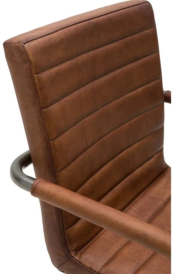 Goossens Eetkamerstoel Bryan cognac leer met armleuning, urban industrieel