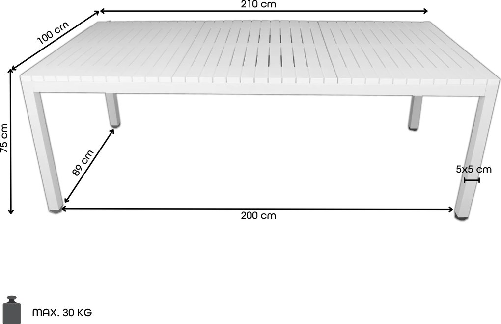 YASU Lichtgrijs (asgrijs) - MODERNE RECHTHOEKIGE TUINTAFEL (voor keuken, café, tuin), 210 cm