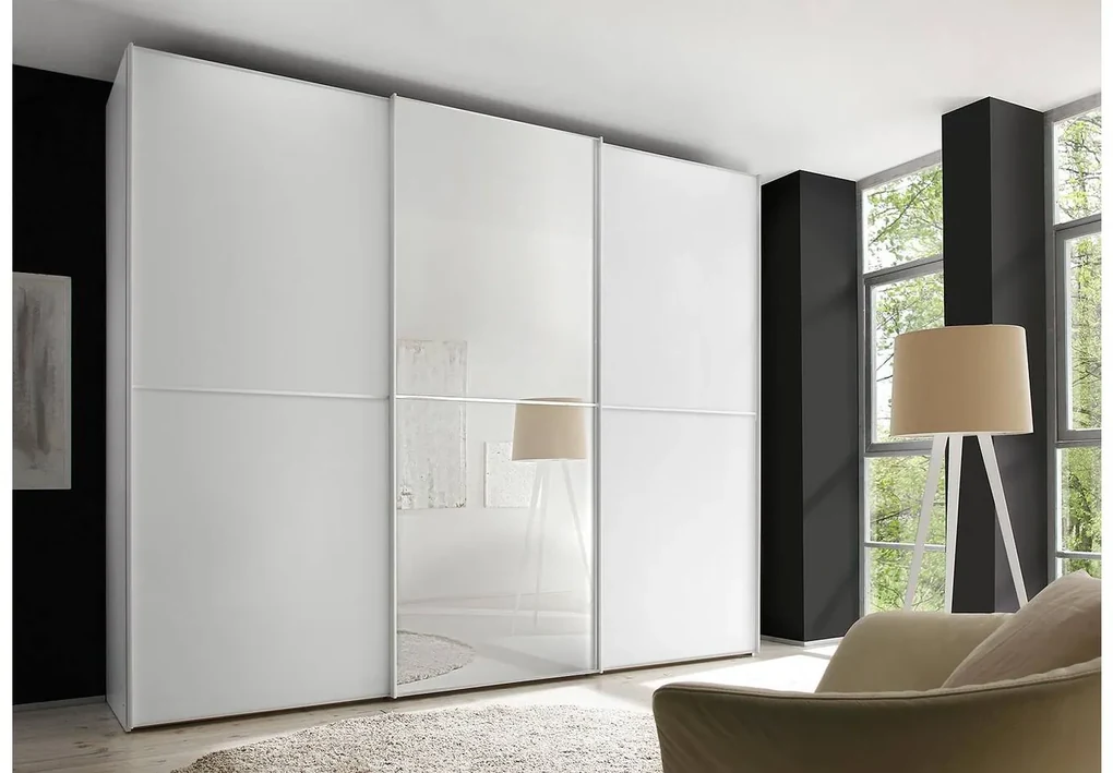Goossens Kledingkast Big Choice Type 41 163, Slaapkamerkast 298 cm breed, 240 cm hoog, 2 schuifdeuren en 1 glas schuifdeur midden