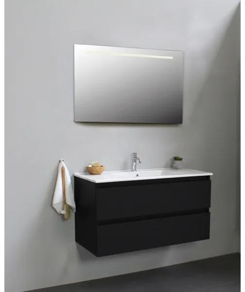 Adema Bella badmeubel met keramiek wastafel 1 kraangat met spiegel met licht 100x55x46cm Zwart mat SWGA100MZP1SPIL