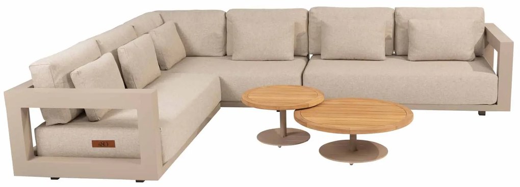 4 Seasons Outdoor Metropolitan hoekbank latte met Volta tafels Ø 45 en 80 cm LoungebankLoungeset   beige weerbestendig