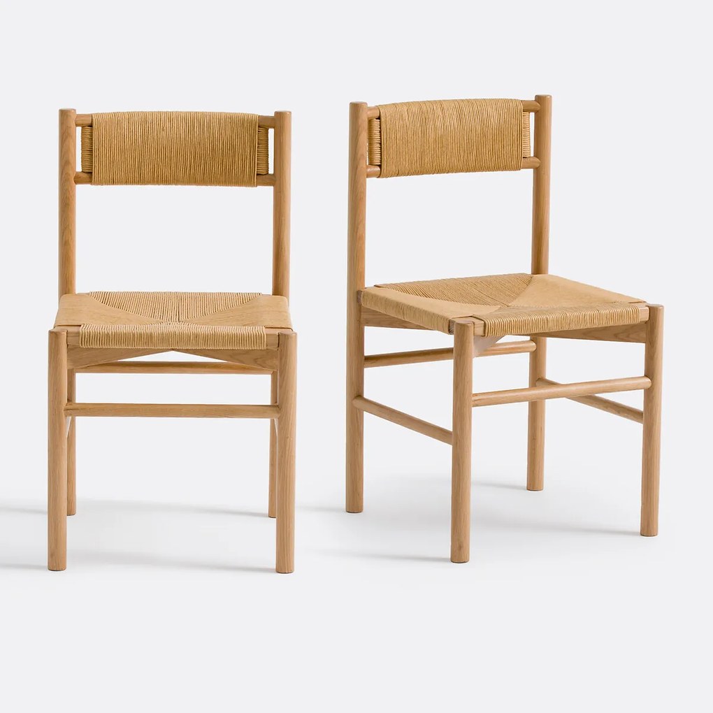 Set van 2 stoelen van eikenhout en papiertouw, Marrathy