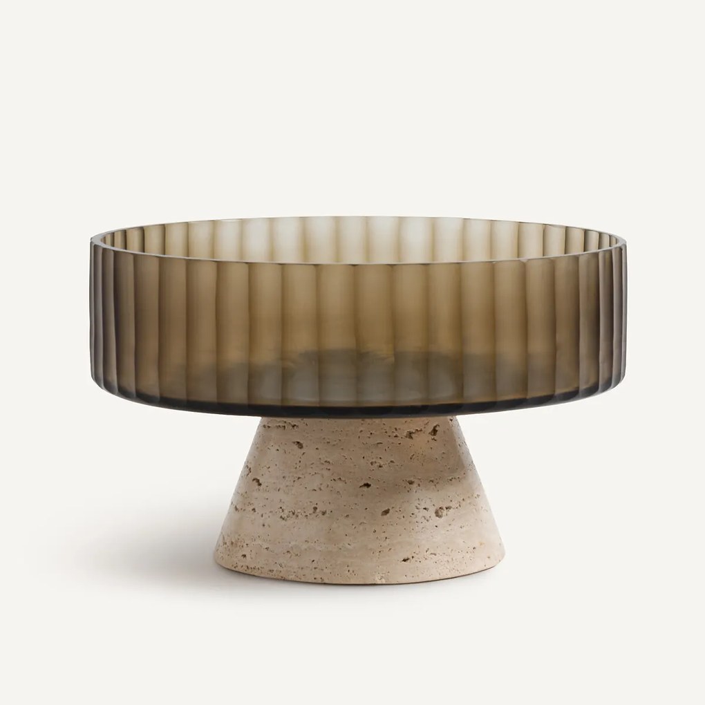 Schaal op voet in glas en travertijn, Trapani