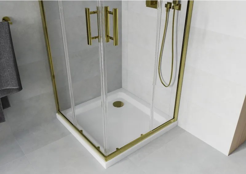 Mexen Rio vierkante douchecabine 90 x 90 cm, transparant, goud + Flat douchebak, wit - 860-090-090-50-00-4010G