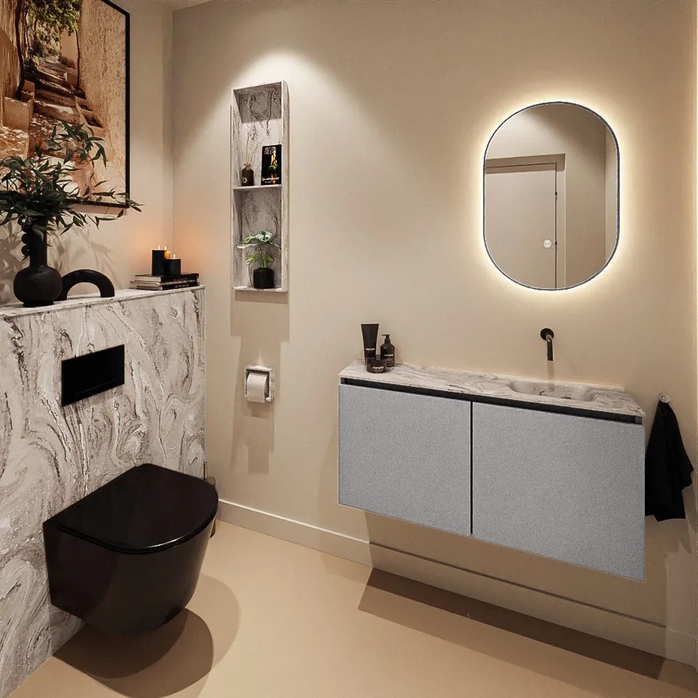 Mondiaz Ture DLux toiletmeubel 100cm plata met wastafel glace rechts zonder kraangat