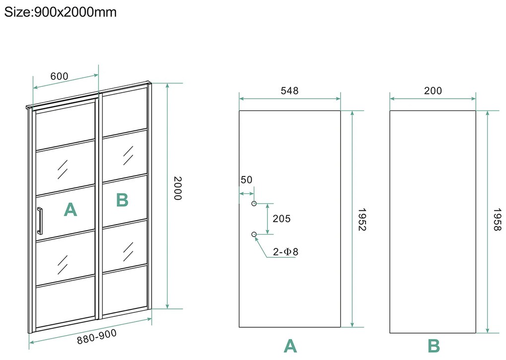 Mueller Skyline nisdeur met vaste wand 90x200 mat zwart anti-kalk