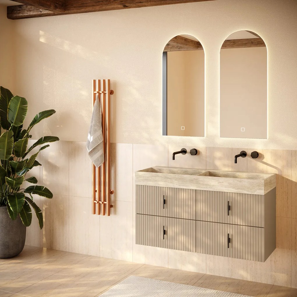 Muebles Murcia badmeubel ribbelfront 120cm macchiato met White Travertin wastafel zonder kraangaten
