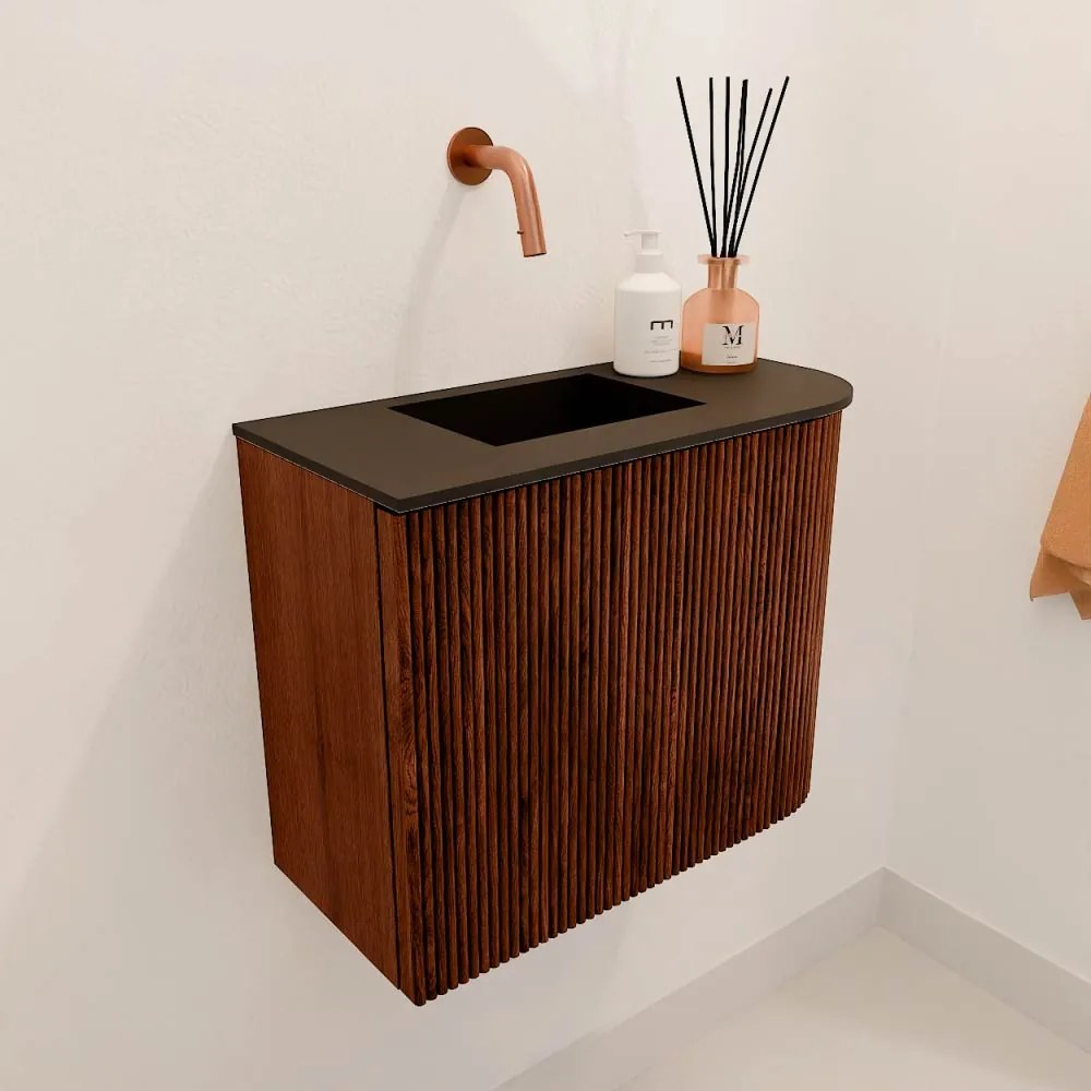Mondiaz Joya 50cm toiletmeubel ronding rechts ruby met wastafel faye links zonder kraangat urban