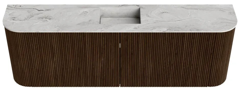 Mondiaz Joya DLux 125cm toiletmeubel ronding links/rechts walnut met wastafel faye midden zonder kraangat glace