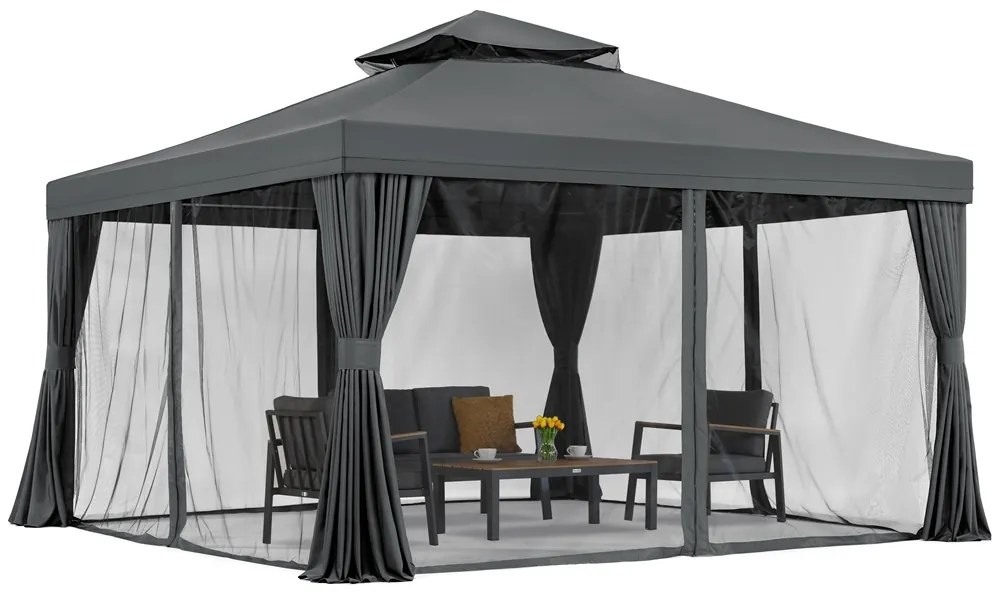 Tuinpaviljoen met klamboe en gordijnen Valencia 4x4m antraciet Garden Point