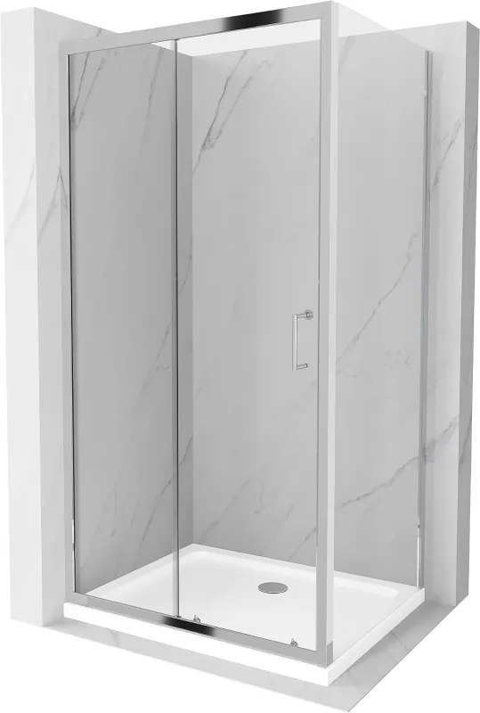 Mexen Apia schuifdouchecabine 130 x 70 cm, transparant, chroom + Flat douchebak - 840-130-070-01-00-4010