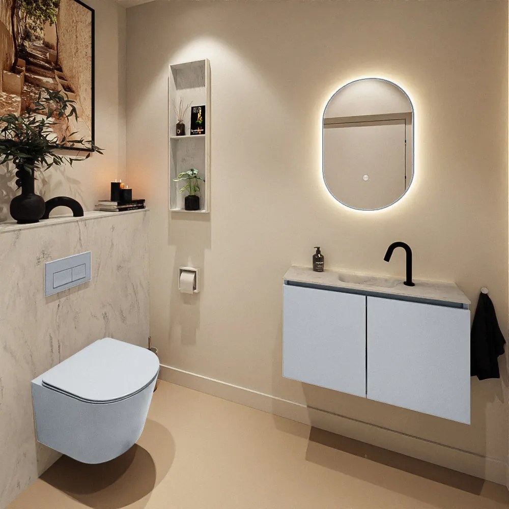 Mondiaz Ture DLux toiletmeubel 80cm clay met wastafel opalo midden met kraangat