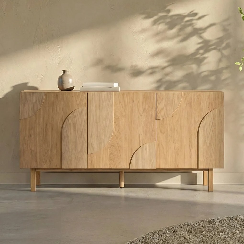Eiken Dressoir Met 3D Vormen - 160x40x75cm.