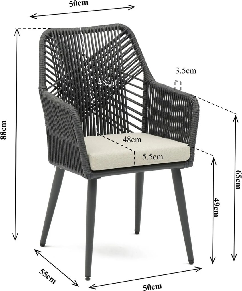 Tuinstoel Aluminium/rope Grijs-antraciet Coco Vedra