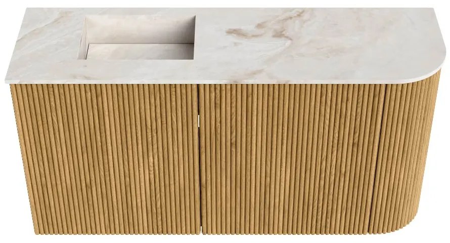 Mondiaz Joya DLux 80cm toiletmeubel ronding rechts oak met wastafel faye links 1 kraangat frappe