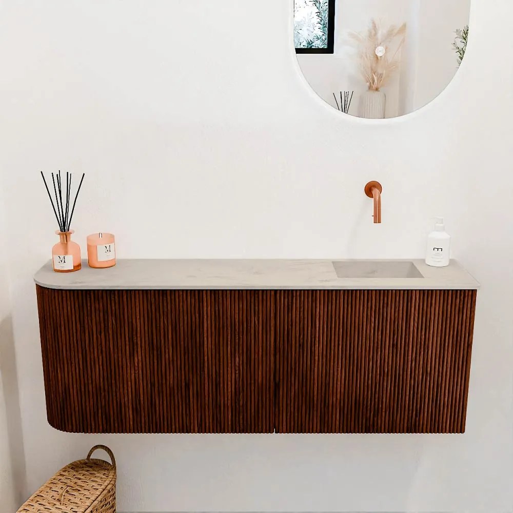 Mondiaz Joya DLux 110cm toiletmeubel ronding links ruby met wastafel faye rechts zonder kraangat opalo