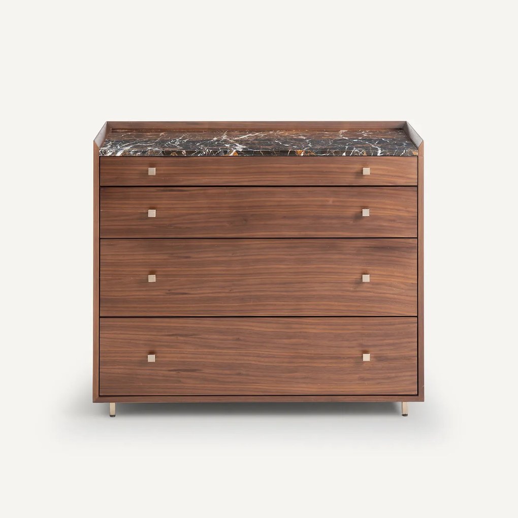 Ladekast met 4 laden, walnootfineer en amber marmer, Noham