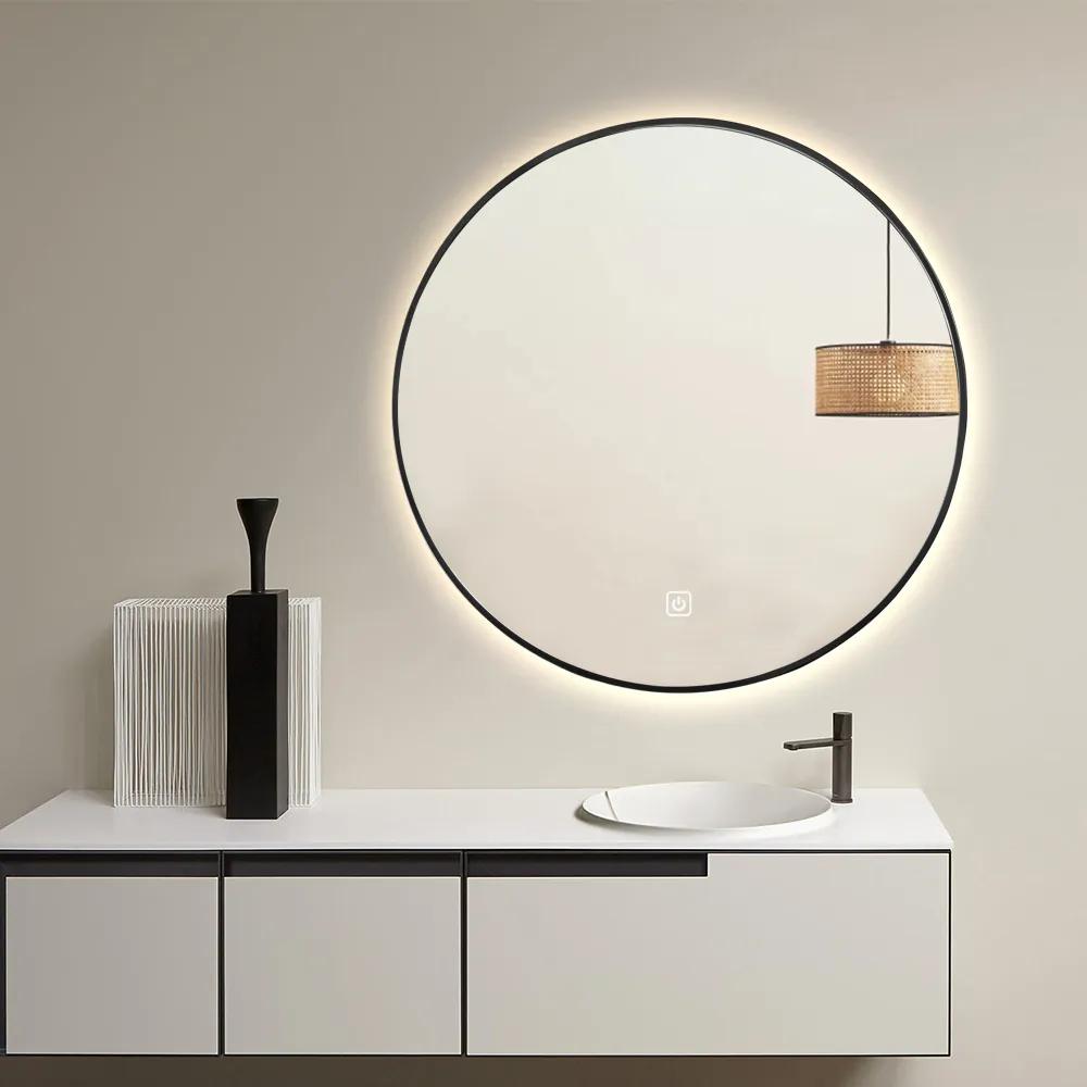 Saniclear Circle Black ronde spiegel met LED verlichting 70cm incl. spiegelverwarming mat zwart
