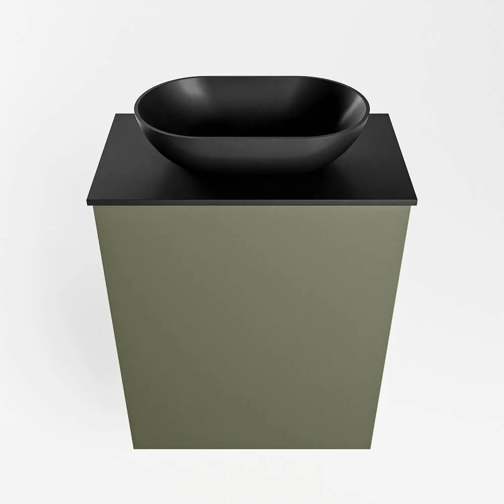 Mondiaz Fowy toiletmeubel 40cm army met zwarte waskom midden zonder kraangat